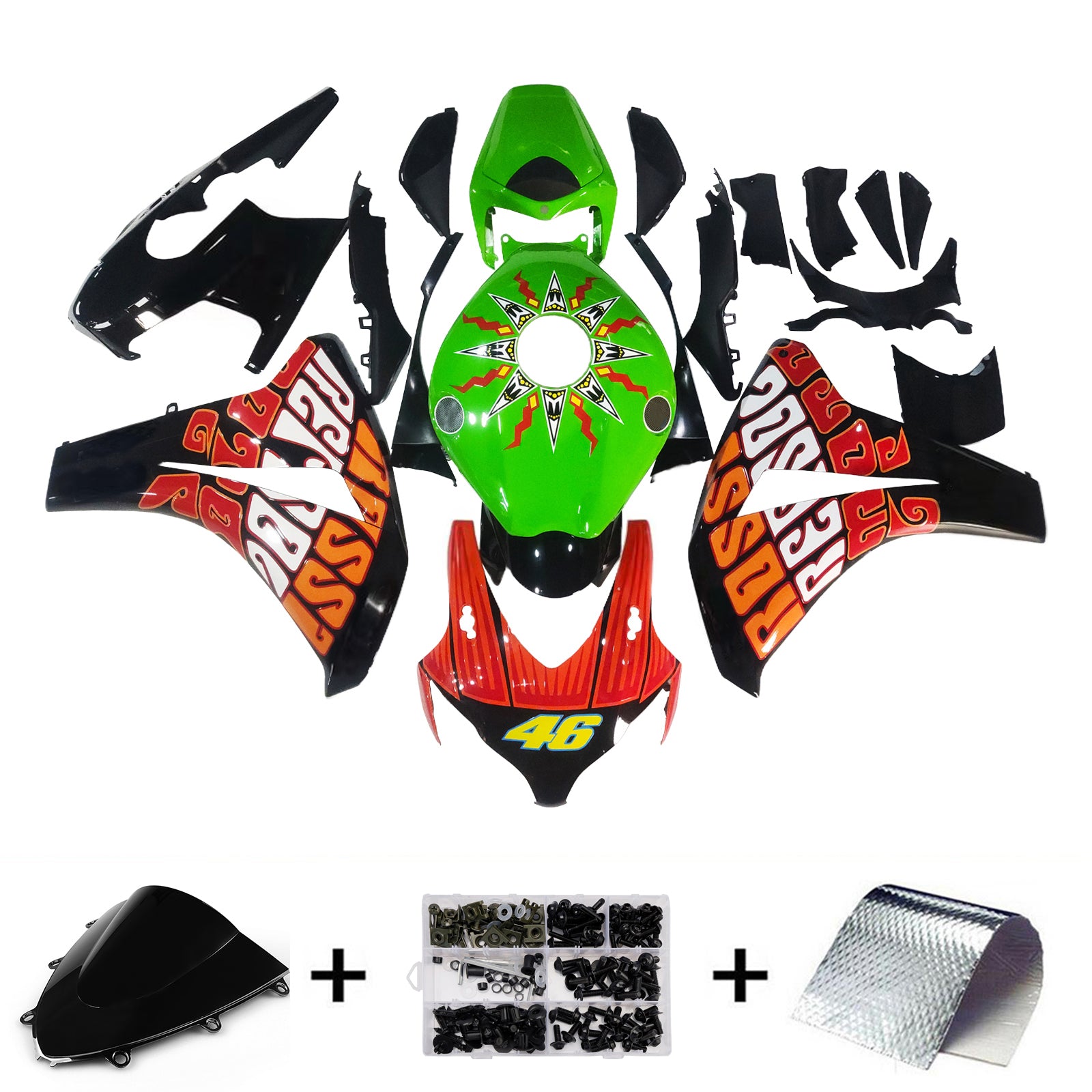 Fairings 2008-2011 Honda CBR 1000 RR Black Green Valentino Rossi Generic