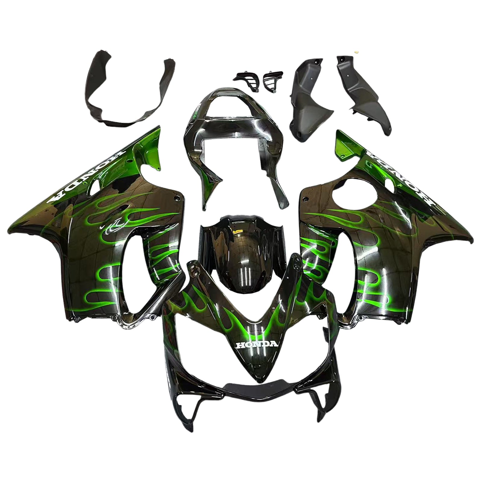 Fairings 2001-2003 Honda CBR 600 F4i Black & Green Flame Generic