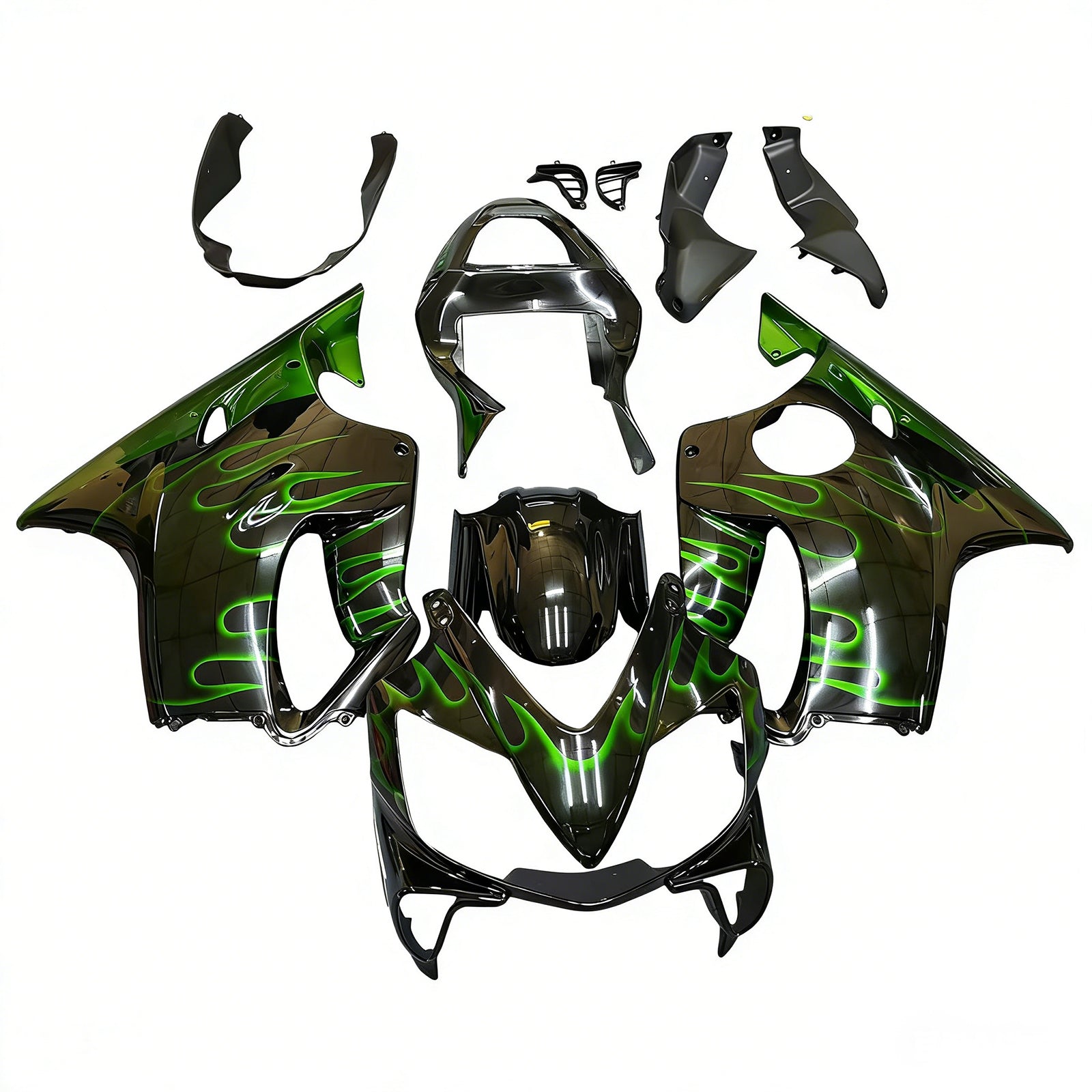 Fairings 2001-2003 Honda CBR 600 F4i Black & Green Flame Generic