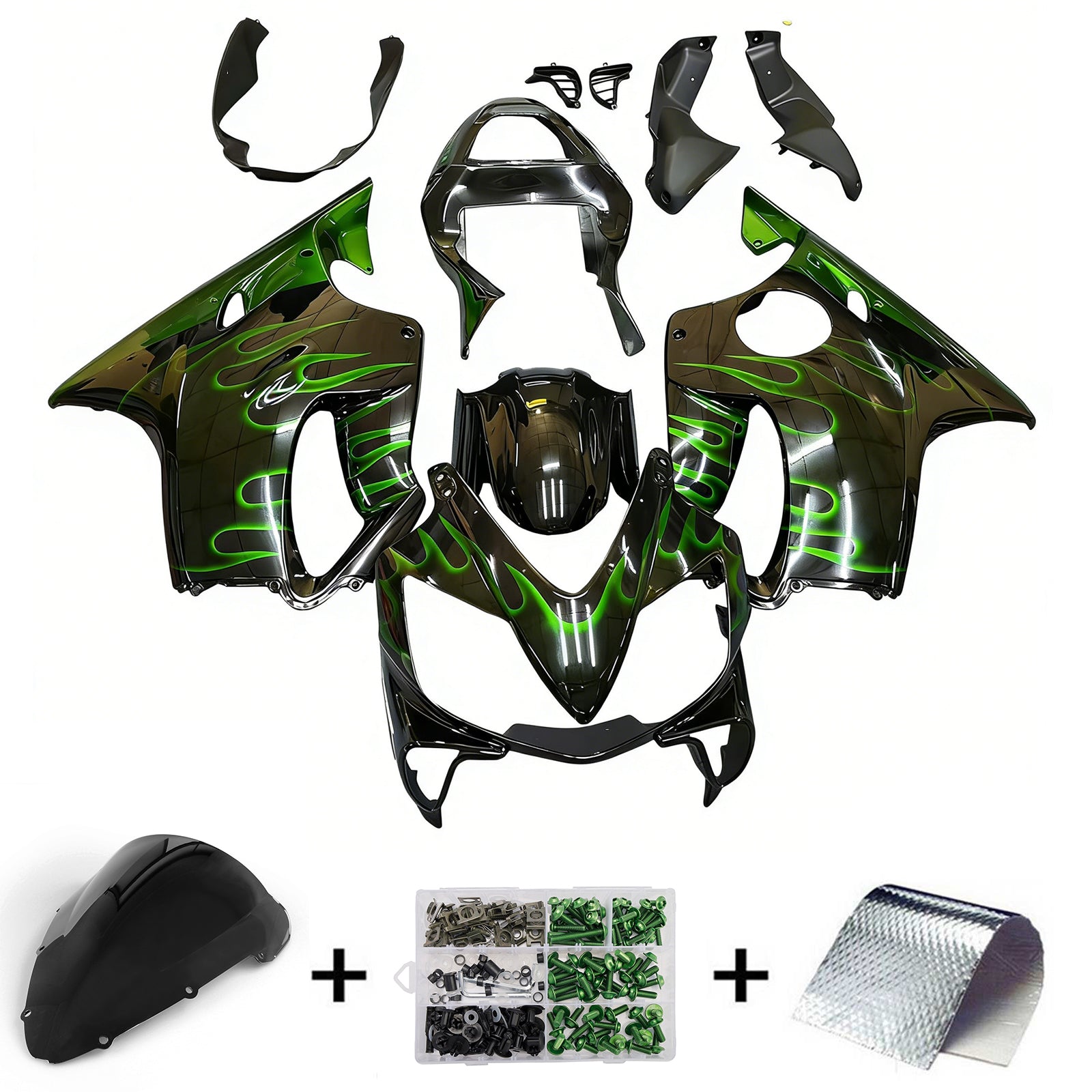 Fairings 2001-2003 Honda CBR 600 F4i Black & Green Flame Generic