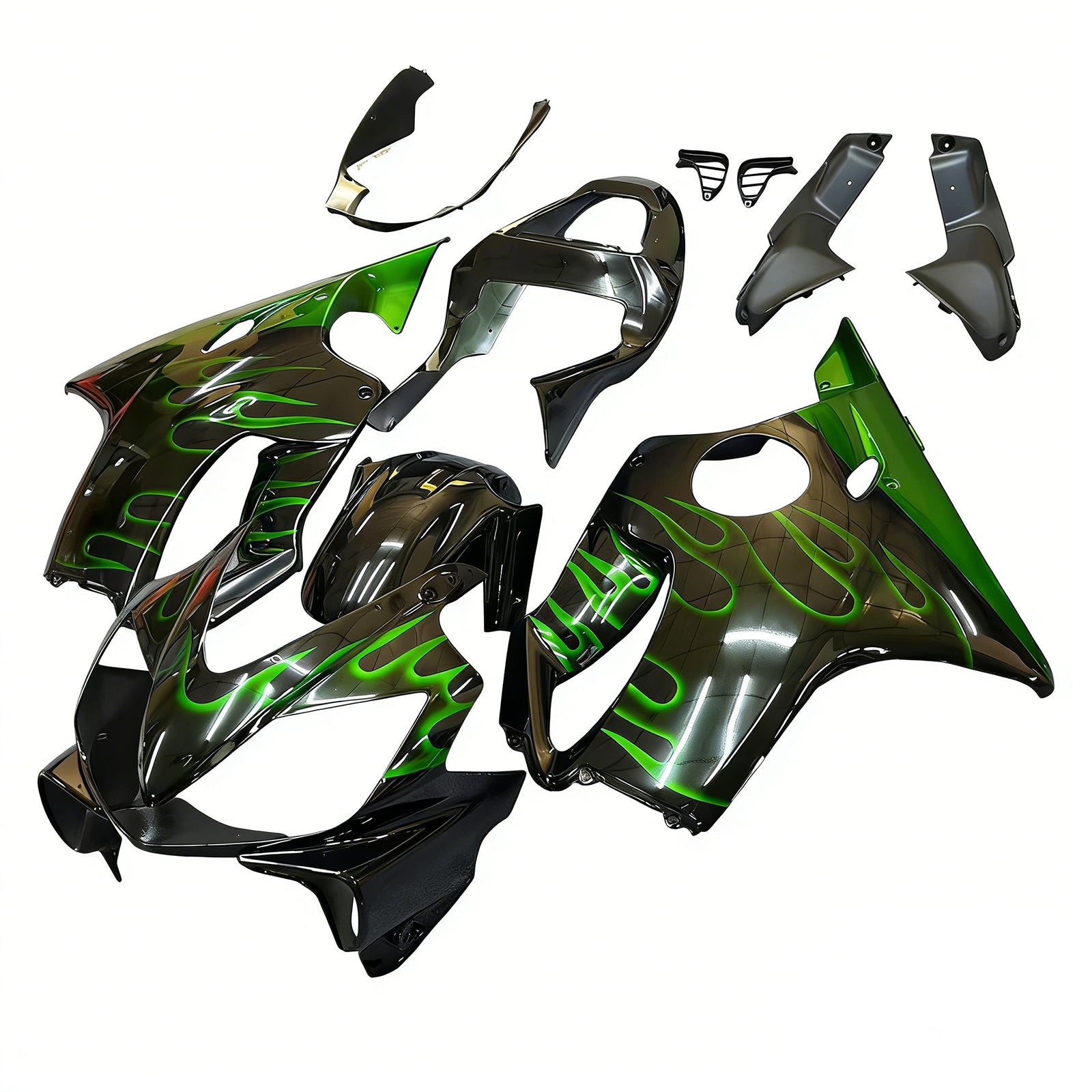 Fairings 2001-2003 Honda CBR 600 F4i Black & Green Flame Generic