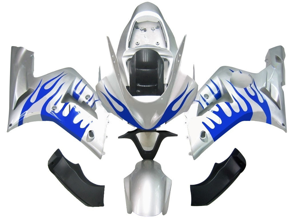 페어링 2003-2004 Kawasaki ZX6R 636 실버 & 블루 플레임 닌자 제네릭