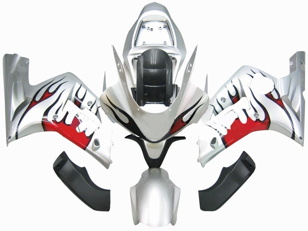 Fairings 2003-2004 Kawasaki ZX6R 636 Silver & Red Flame Ninja Generic