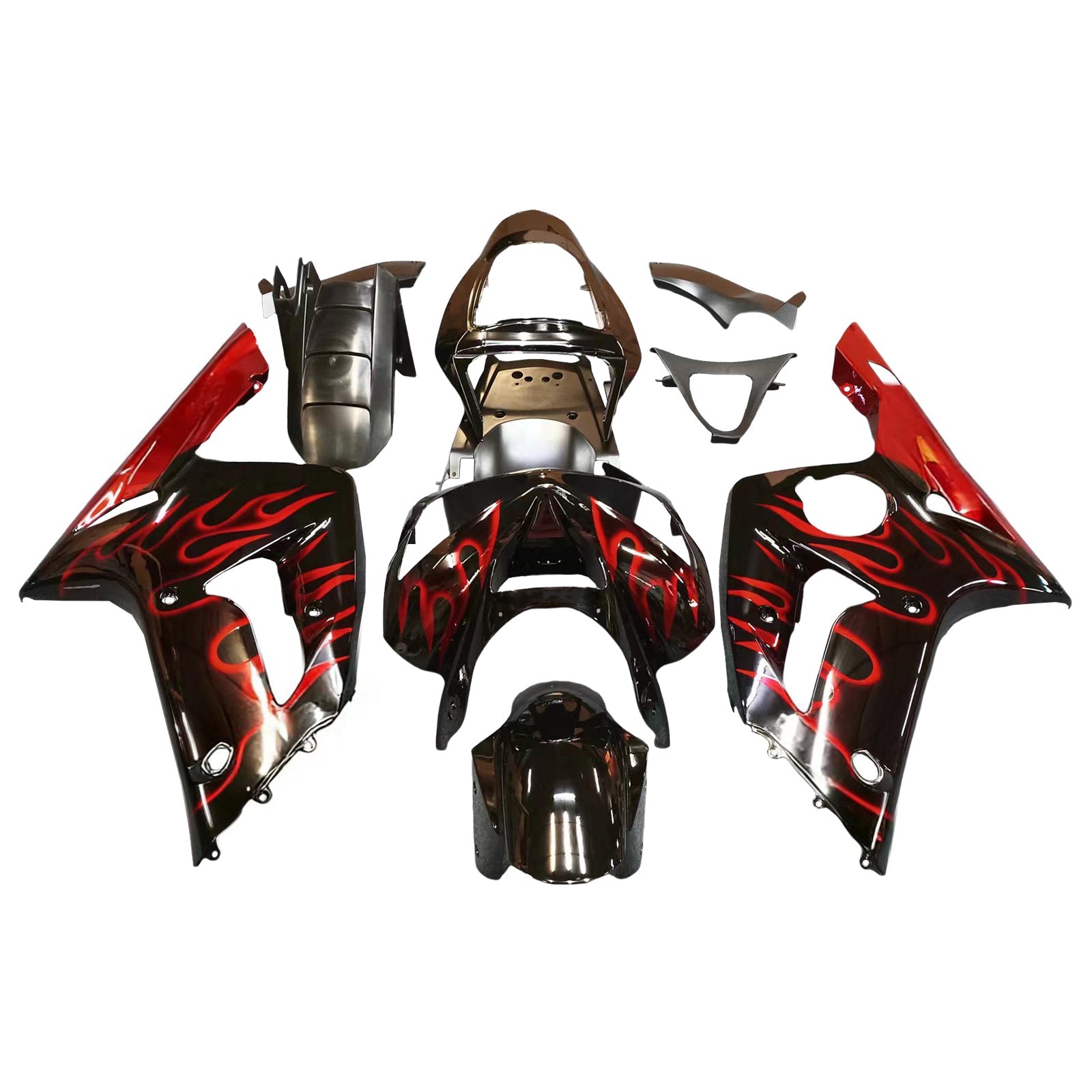페어링 2003-2004 가와사키 ZX6R 636 블랙 & 레드 플레임 ZX6R 제네릭