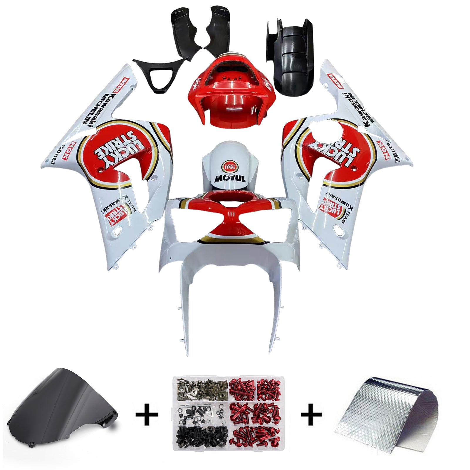 Fairings 2003-2004 Kawasaki ZX6R 636 White Red Lucky Strike Ninja Generic