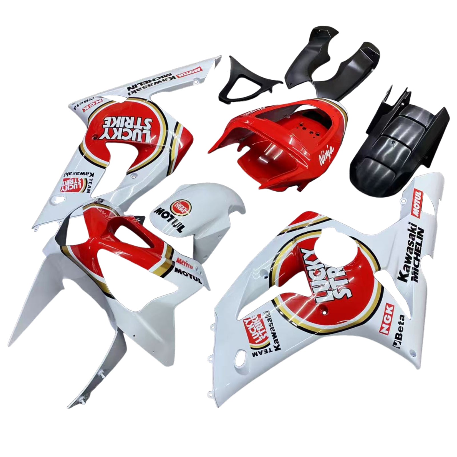 Fairings 2003-2004 Kawasaki ZX6R 636 White Red Lucky Strike Ninja Generic