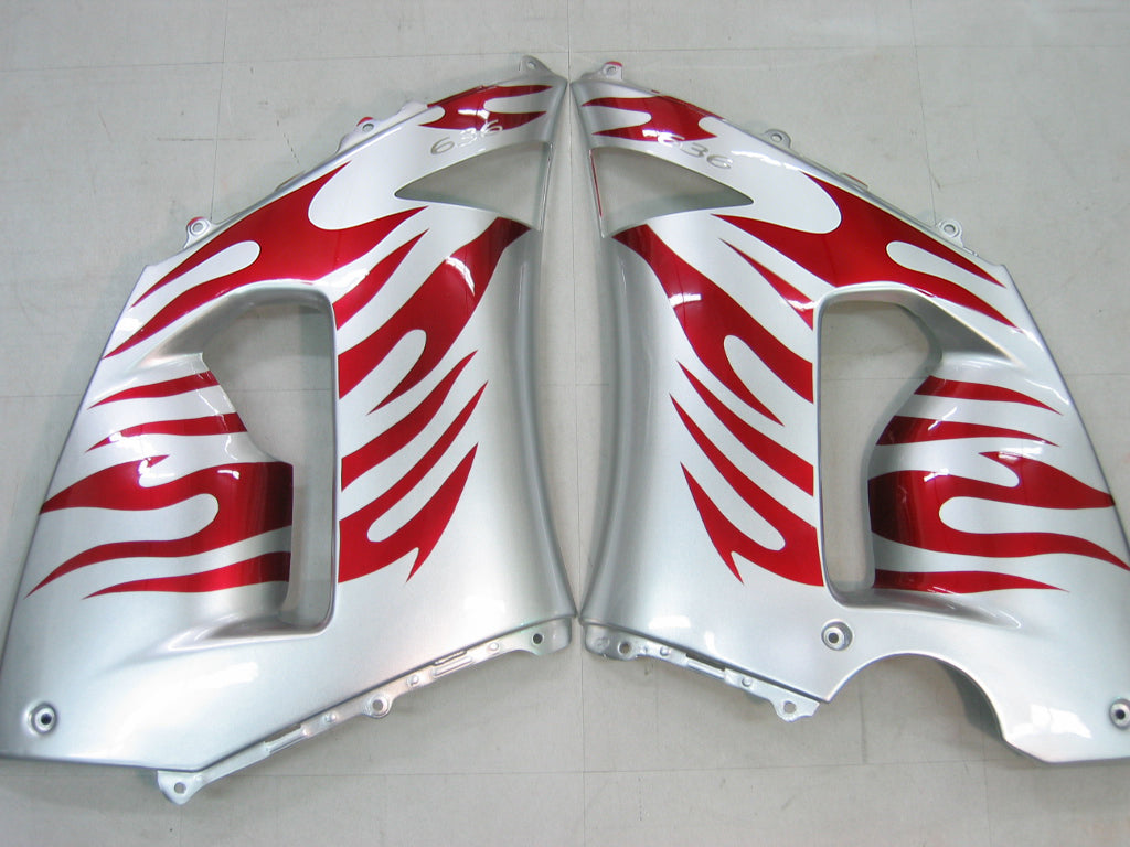 Fairings 2005-2006 Kawasaki ZX6R 636 Silver & Red Flame Ninja Generic