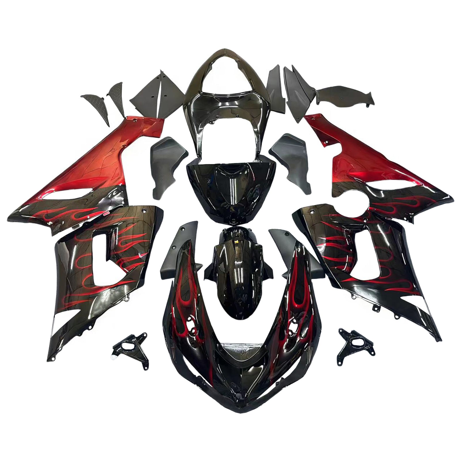 페어링 2005-2006 가와사키 ZX6R 636 블랙 & 레드 플레임 닌자 제네릭