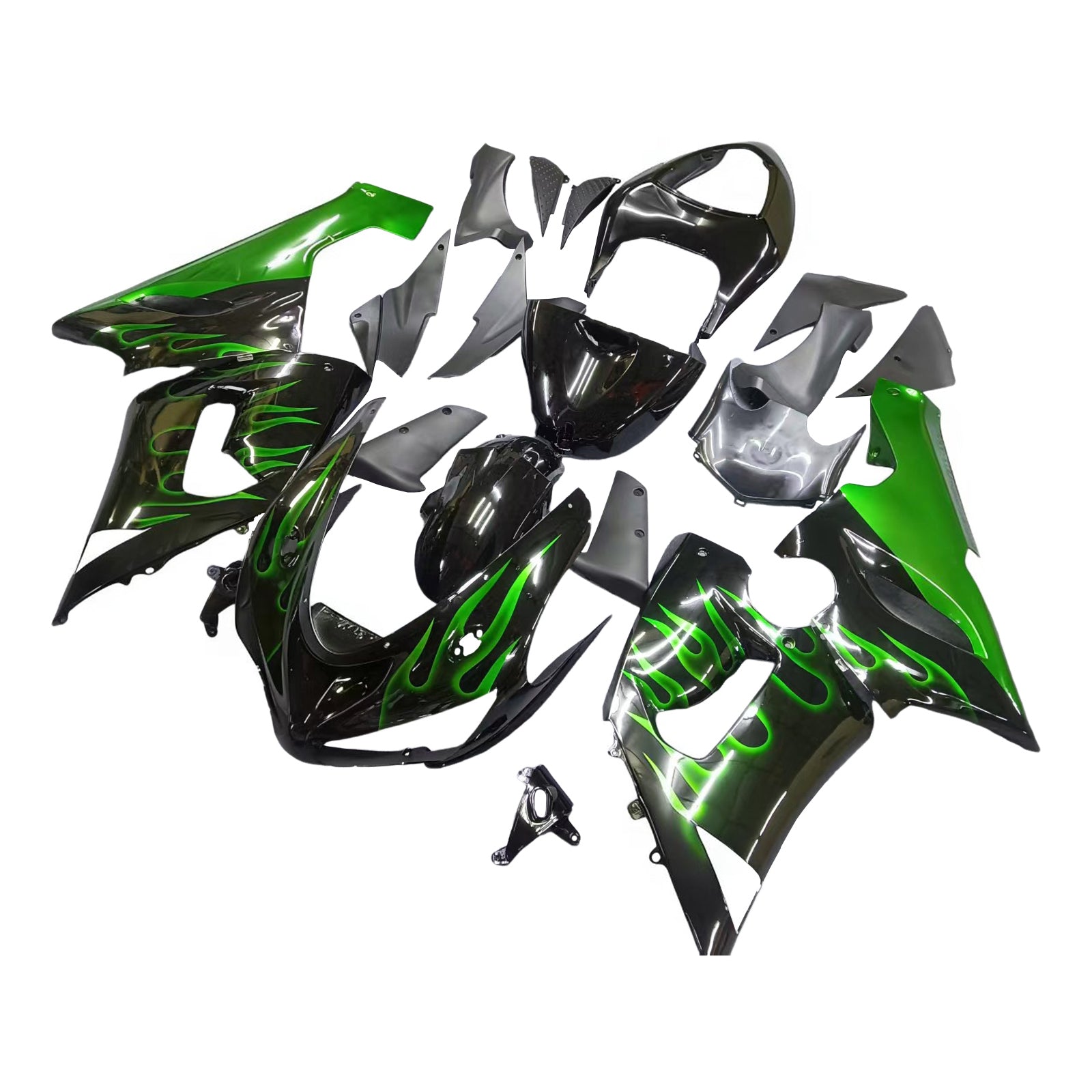 Carenados 2005-2006 Kawasaki ZX6R 636 Negro y Verde Flame Ninja Genérico