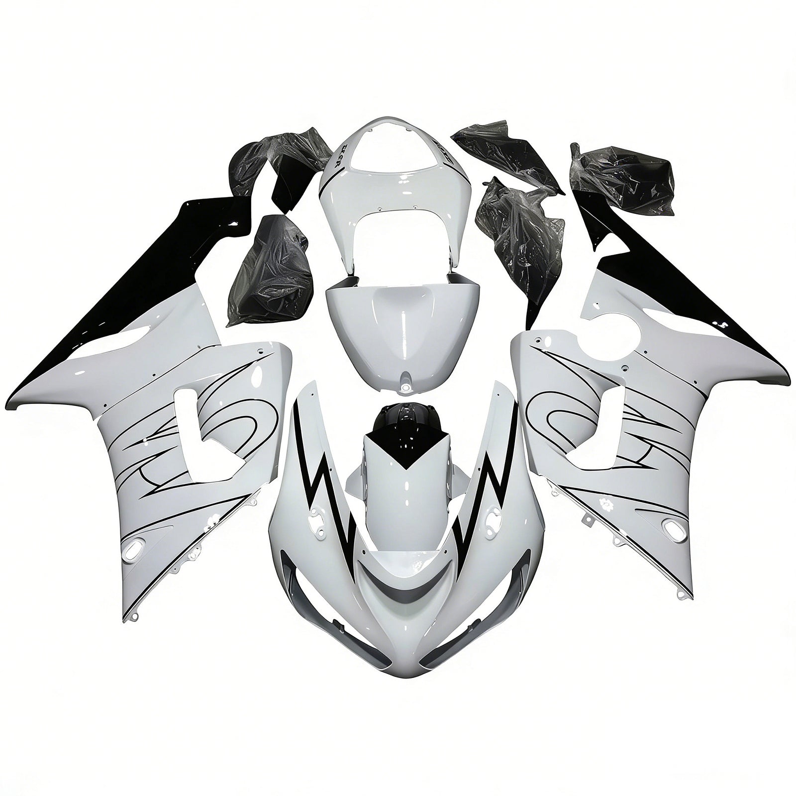 Fairings 2005-2006 Kawasaki ZX6R 636 White Black Corona Generic