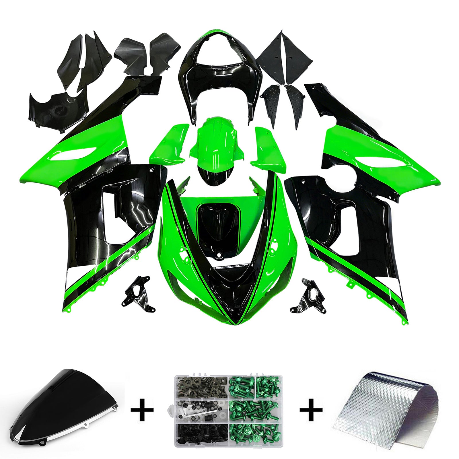 Fairings 2005-2006 Kawasaki ZX6R 636 Green Black Kawasaki Generic