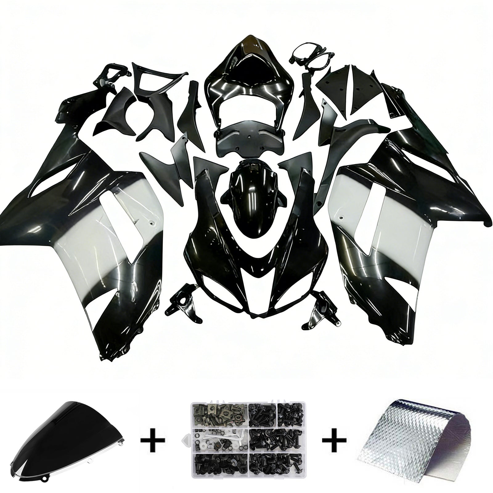 Fairings 2007-2008 Kawasaki ZX6R ZX636 Black White West Ninja Generic