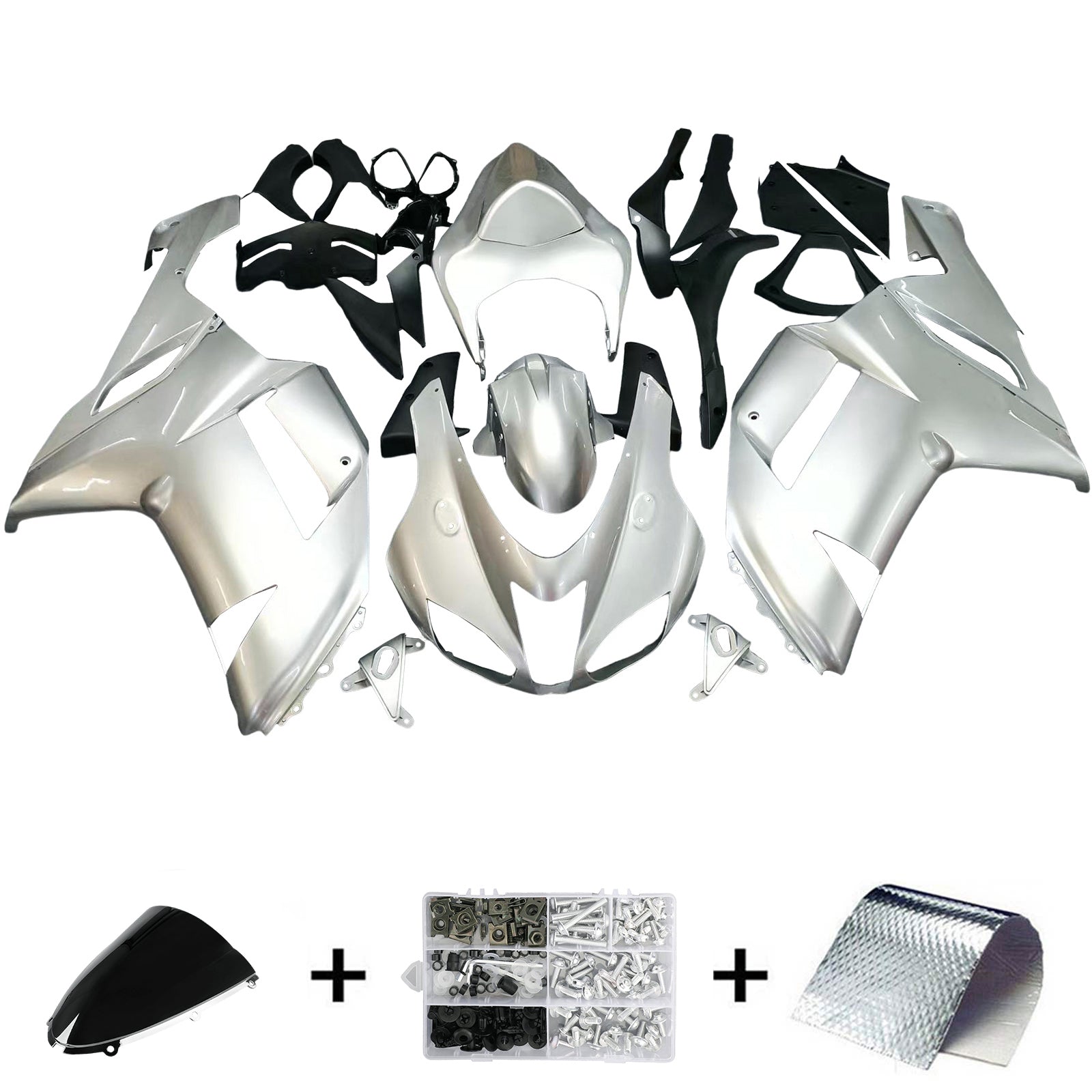Fairings 2007-2008 Kawasaki ZX6R ZX636 Silver Ninja Generic