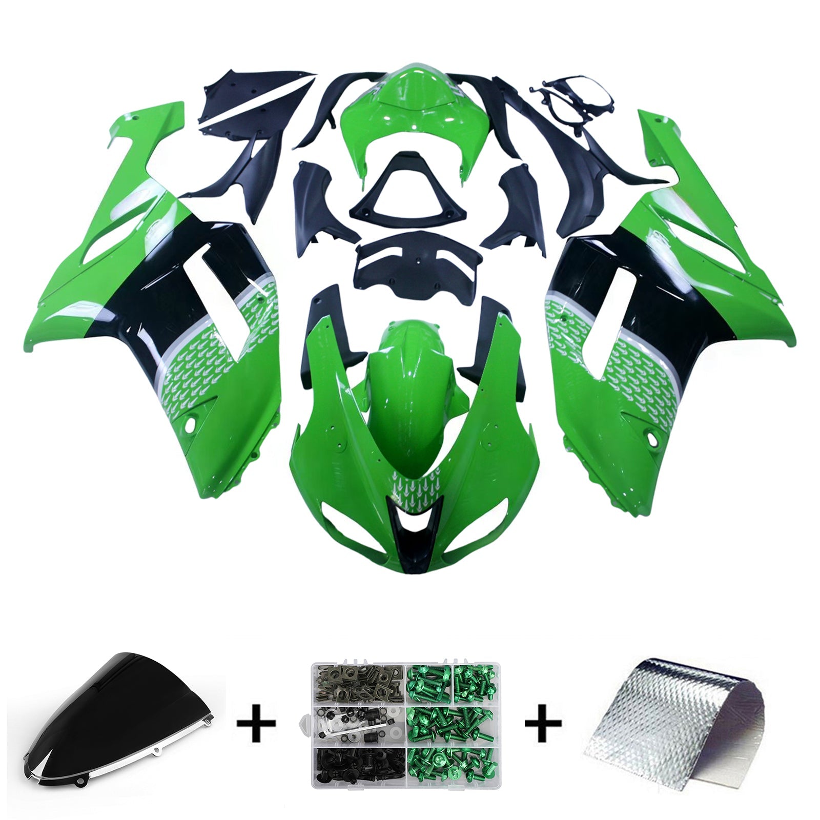 Fairings 2007-2008 Kawasaki ZX6R ZX636 Green Black ZX6R Generic