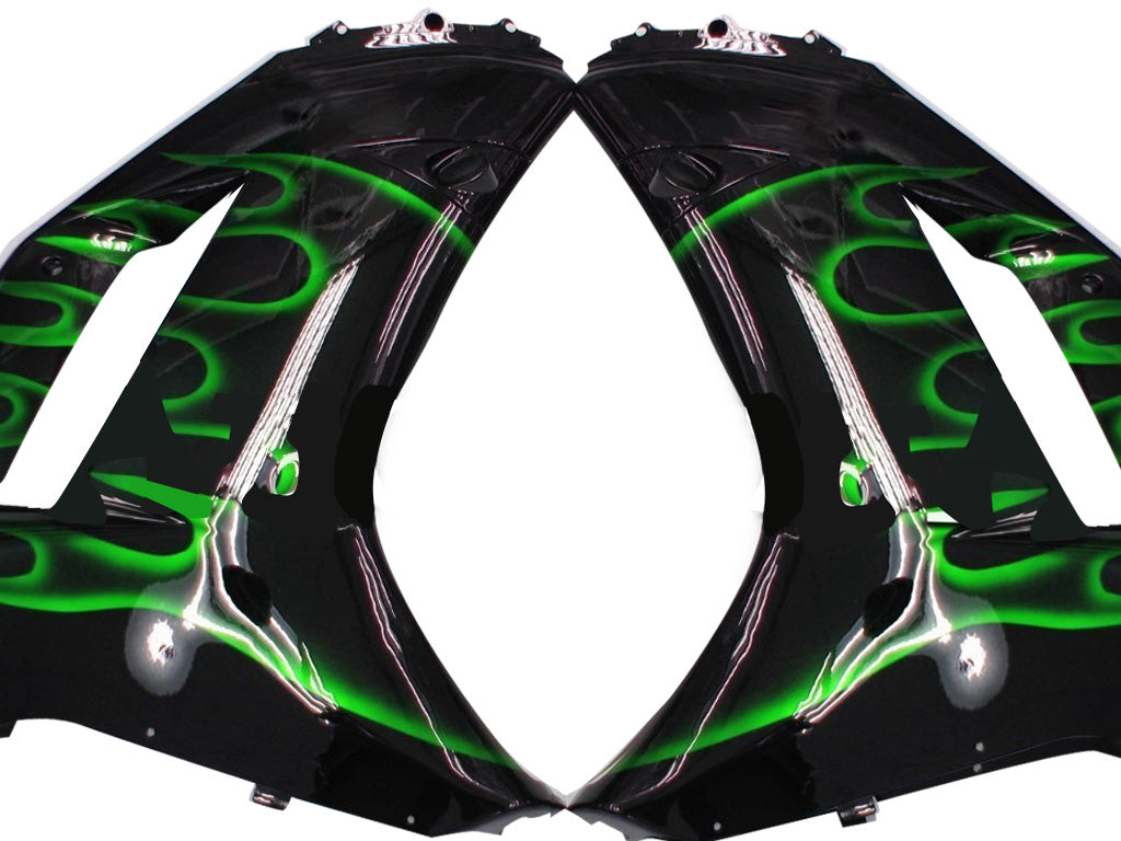Carenados 2007-2008 Kawasaki ZX6R ZX636 Negro y Verde Flame Ninja Genérico