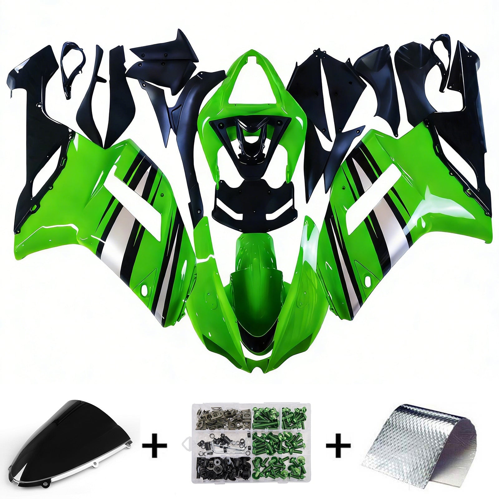 Fairings 2007-2008 Kawasaki ZX6R ZX636 Green Black Silver Ninja ZX6R Generic