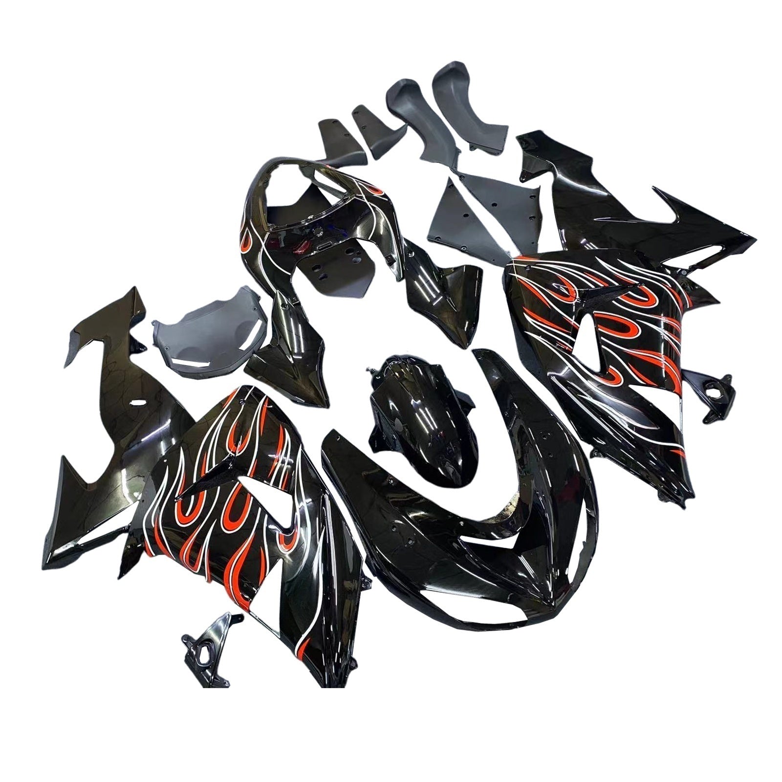 Fairings 2006-2007 Kawasaki ZX 10R Black Red Flame Generic