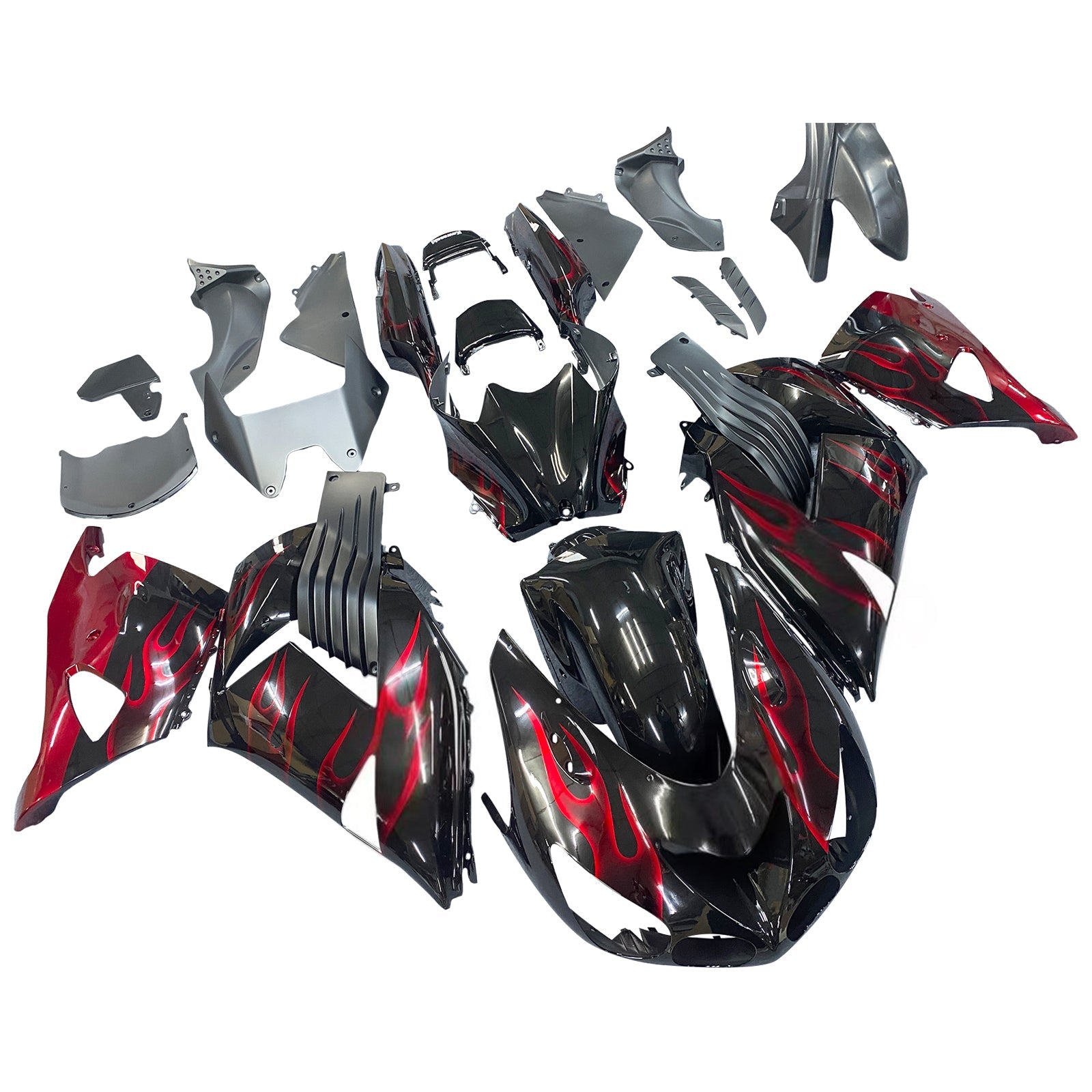 페어링 2006-2011 가와사키 ZX14R 블랙 & 레드 플레임 닌자 제네릭