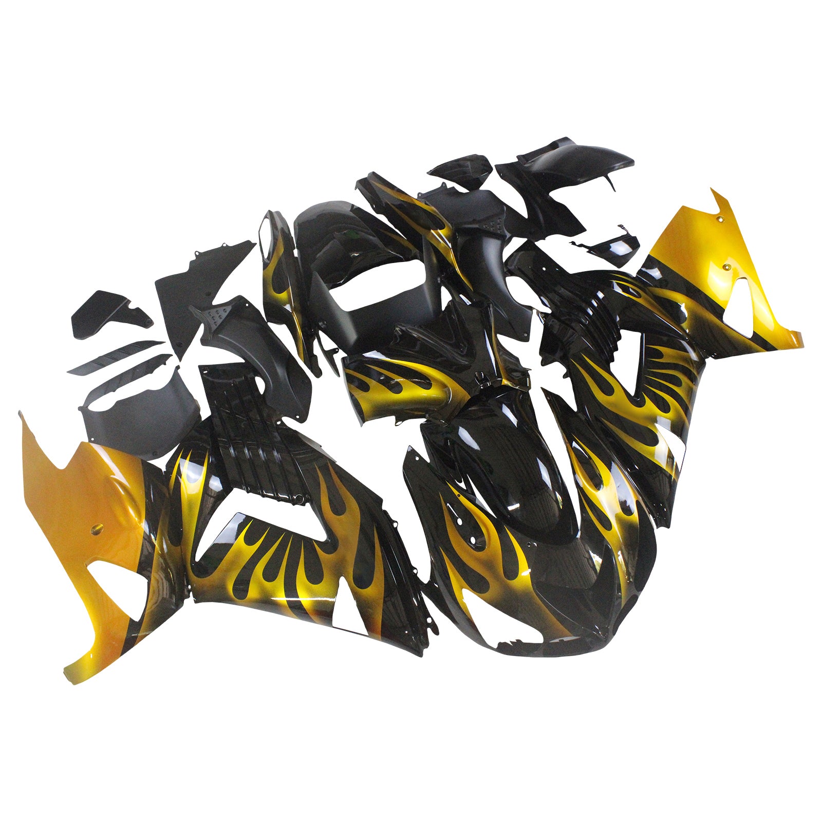 Fairings 2006-2011 Kawasaki ZX14R Black & Gold Flame Ninja Generic