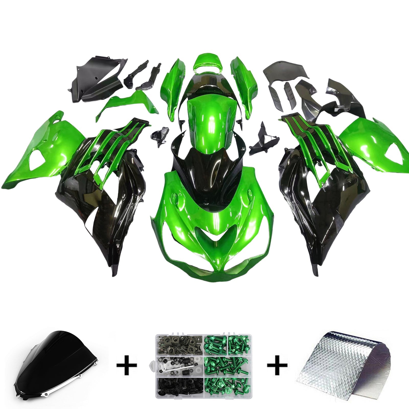 Fairings Plastics 2012-2022 Kawasaki ZX14R Ninja Green Black Generic