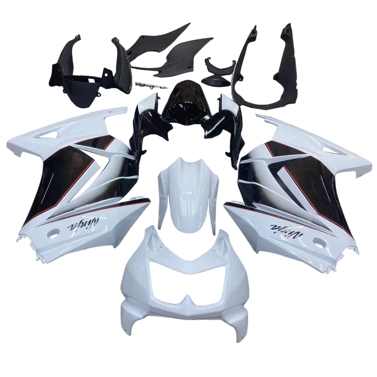 Carenados 2008-2012 Kawasaki ZX250R EX250 Blanco Negro Ninja ZX250 Genérico