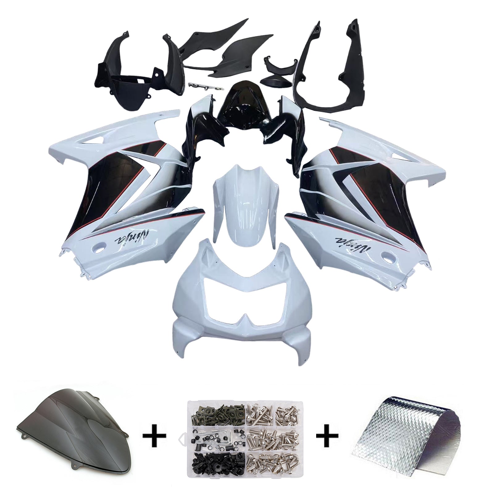 Carenados 2008-2012 Kawasaki ZX250R EX250 Blanco Negro Ninja ZX250 Genérico