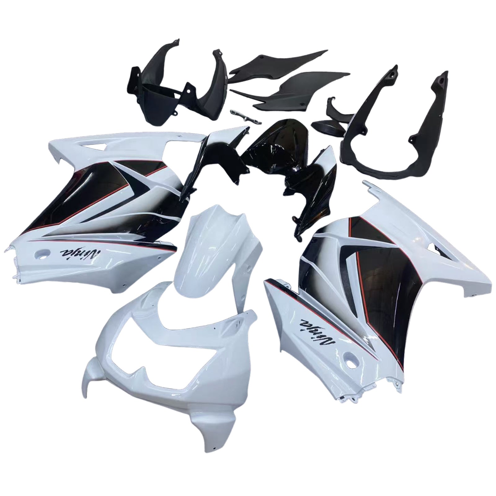 Carenados 2008-2012 Kawasaki ZX250R EX250 Blanco Negro Ninja ZX250 Genérico
