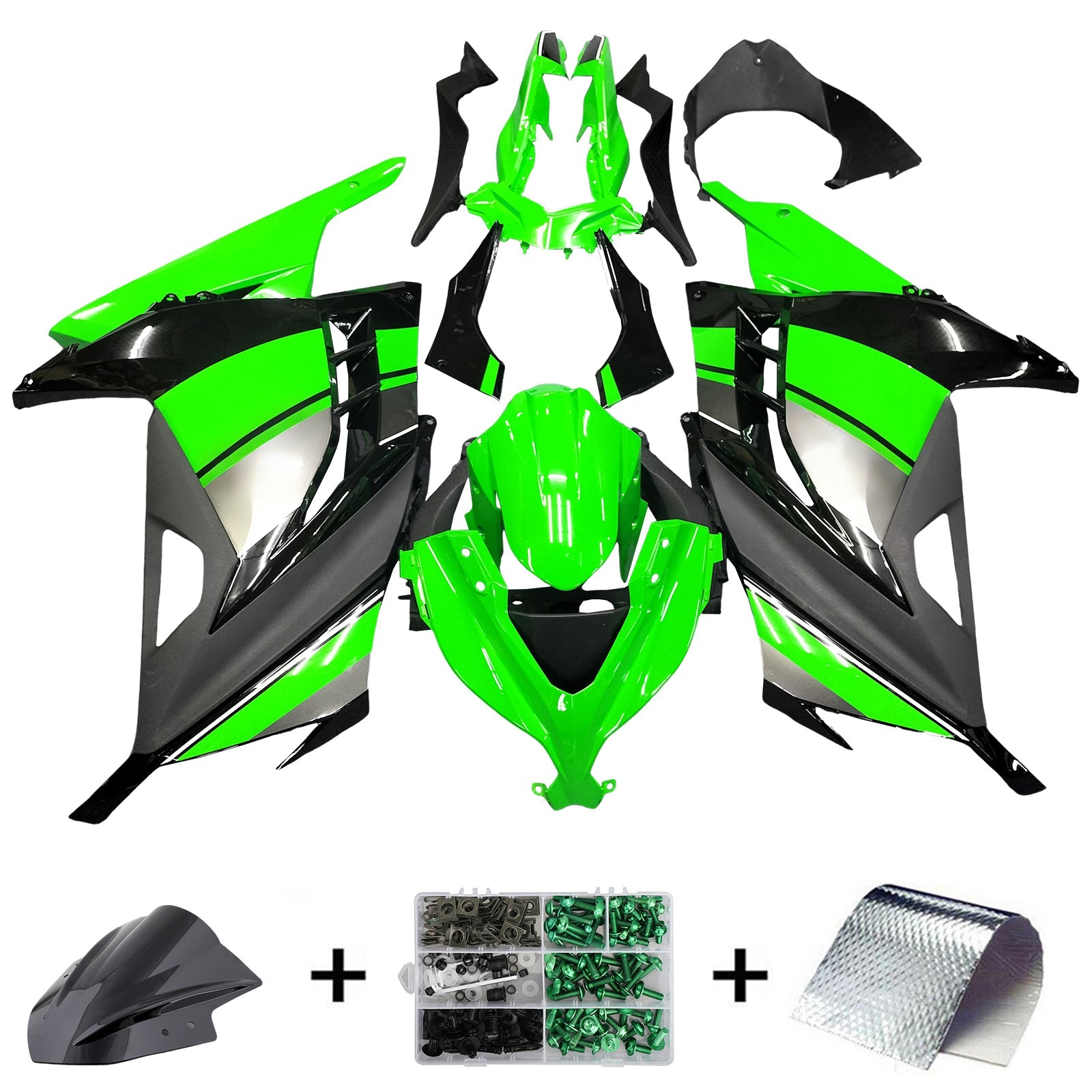 Fairings 2013-2024 Plastics Kawasaki Ninja 300R EX300R Green Black Ninja Generic