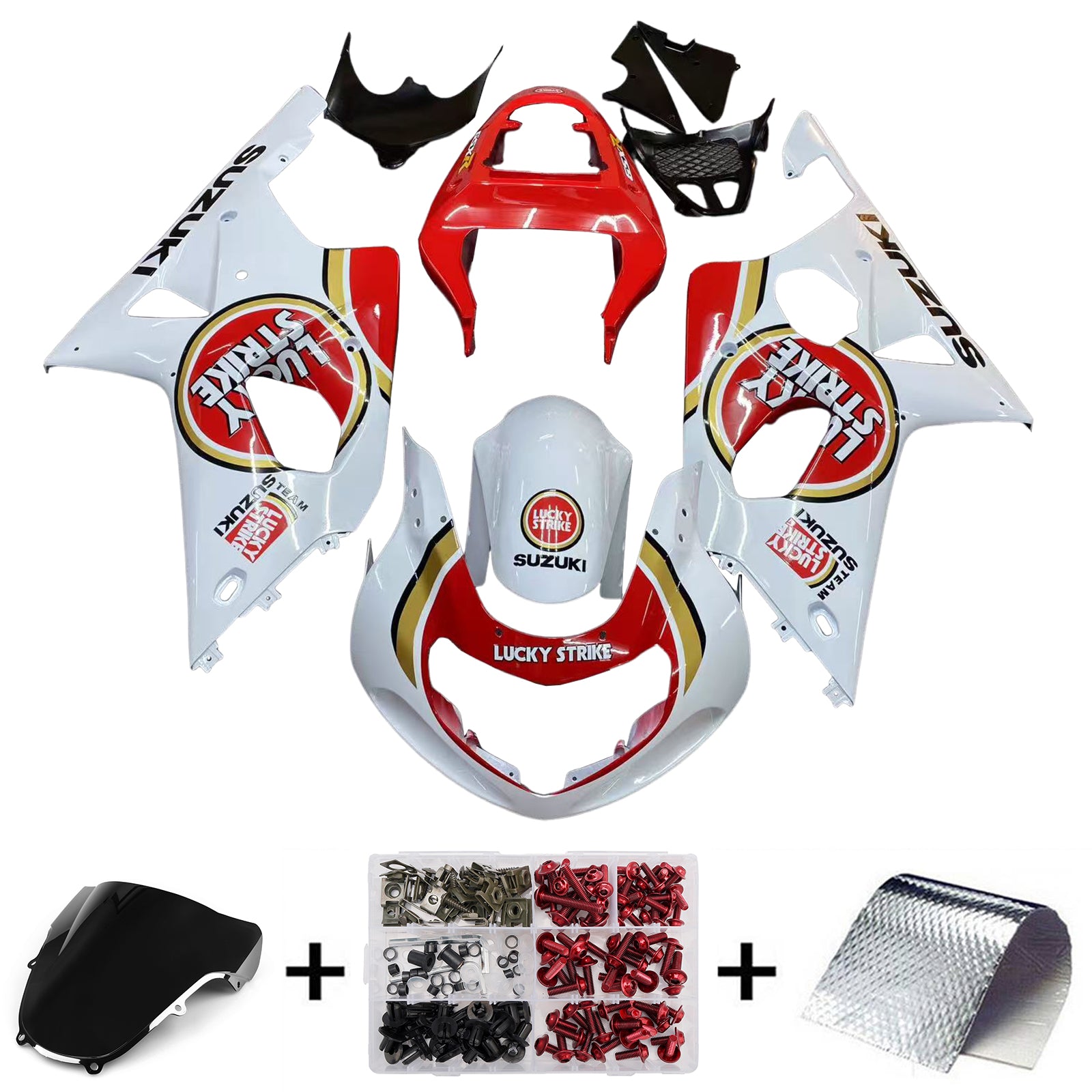 Fairings 2000-2002 Suzuki GSXR 1000 White & Red Lucky Strike Generic