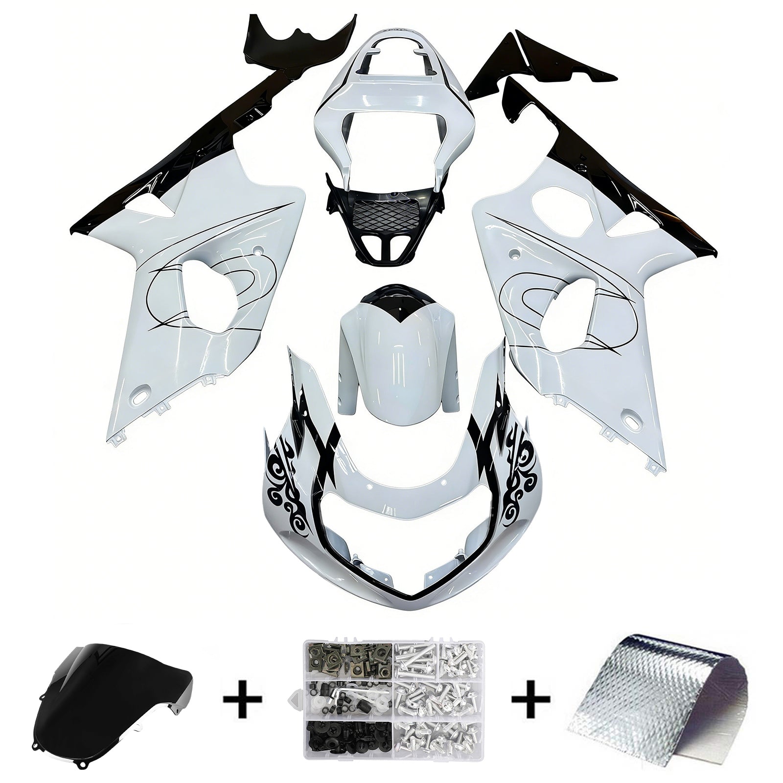 Carenados 2000-2002 Suzuki GSXR 1000 Blanco y Negro Corona Genérico