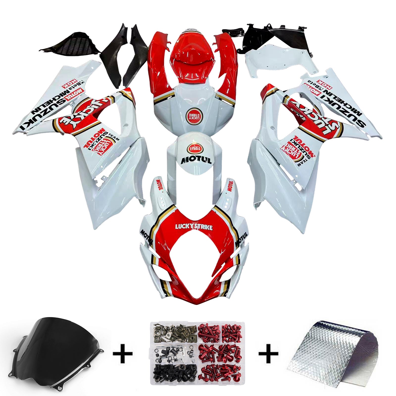 Fairings 2007-2008 Suzuki GSXR 1000 White & Red Lucky Strike Generic