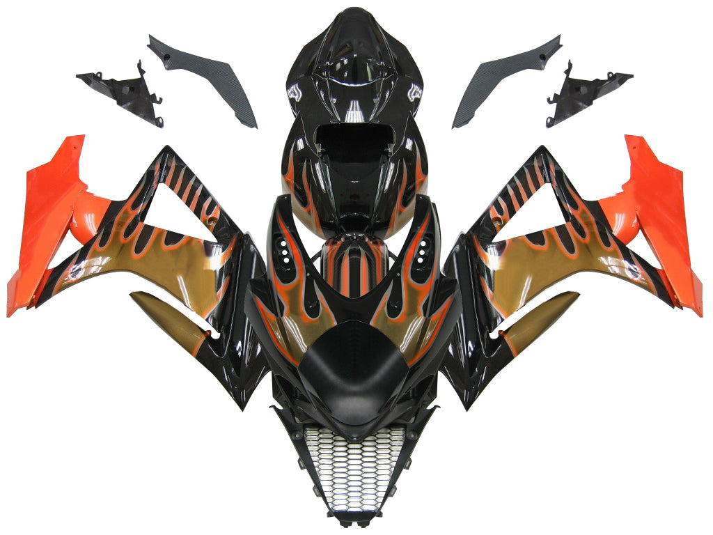 Fairings 2007-2008 Suzuki GSXR 1000 Black & Orange Gold Flame Generic