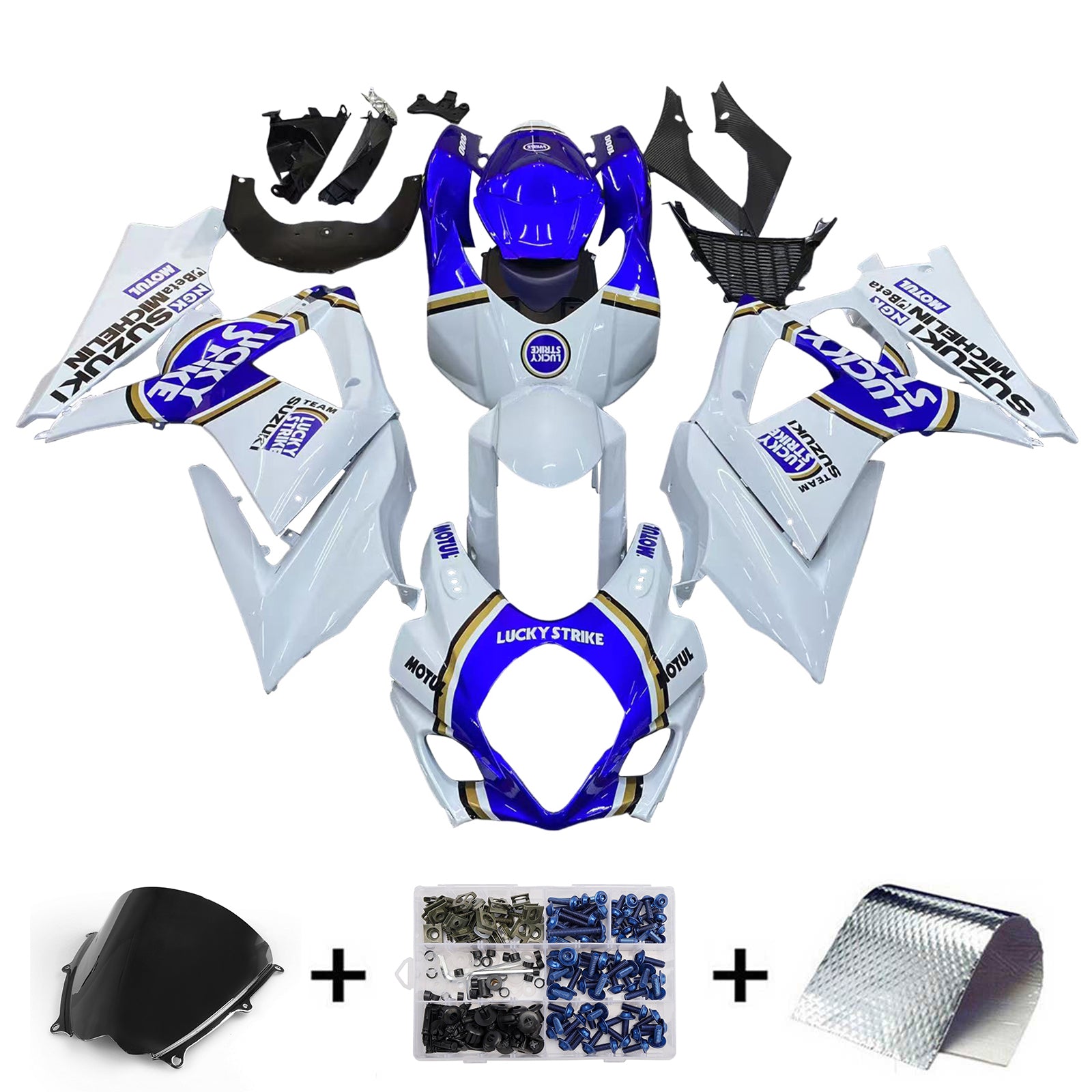 Fairings 2007-2008 Suzuki GSXR 1000 White & Blue Lucky Strike Generic