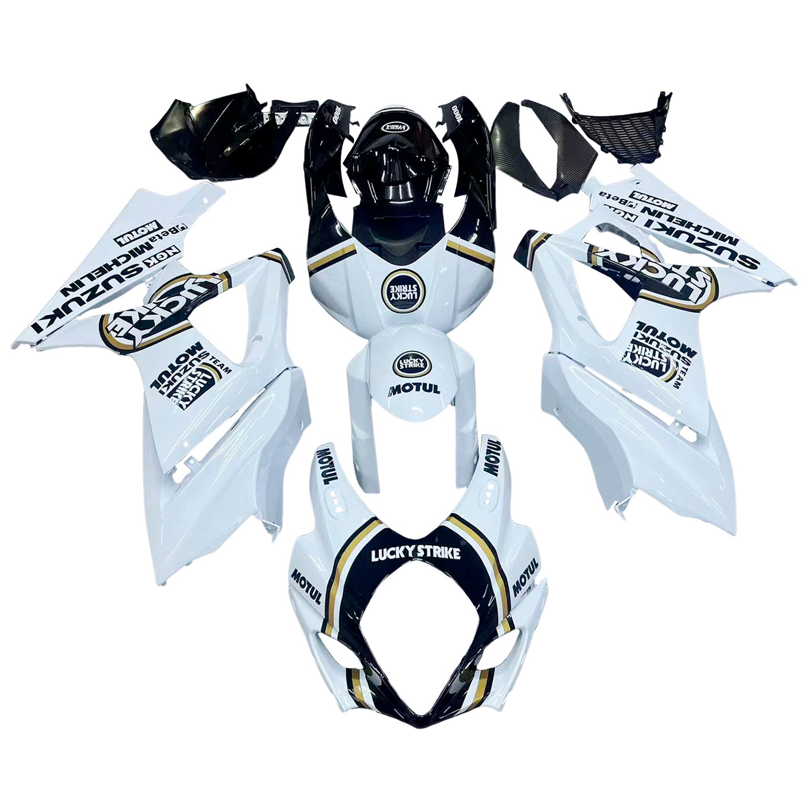Fairings 2007-2008 Suzuki GSXR 1000 White Black Gold Lucky Strike Generic