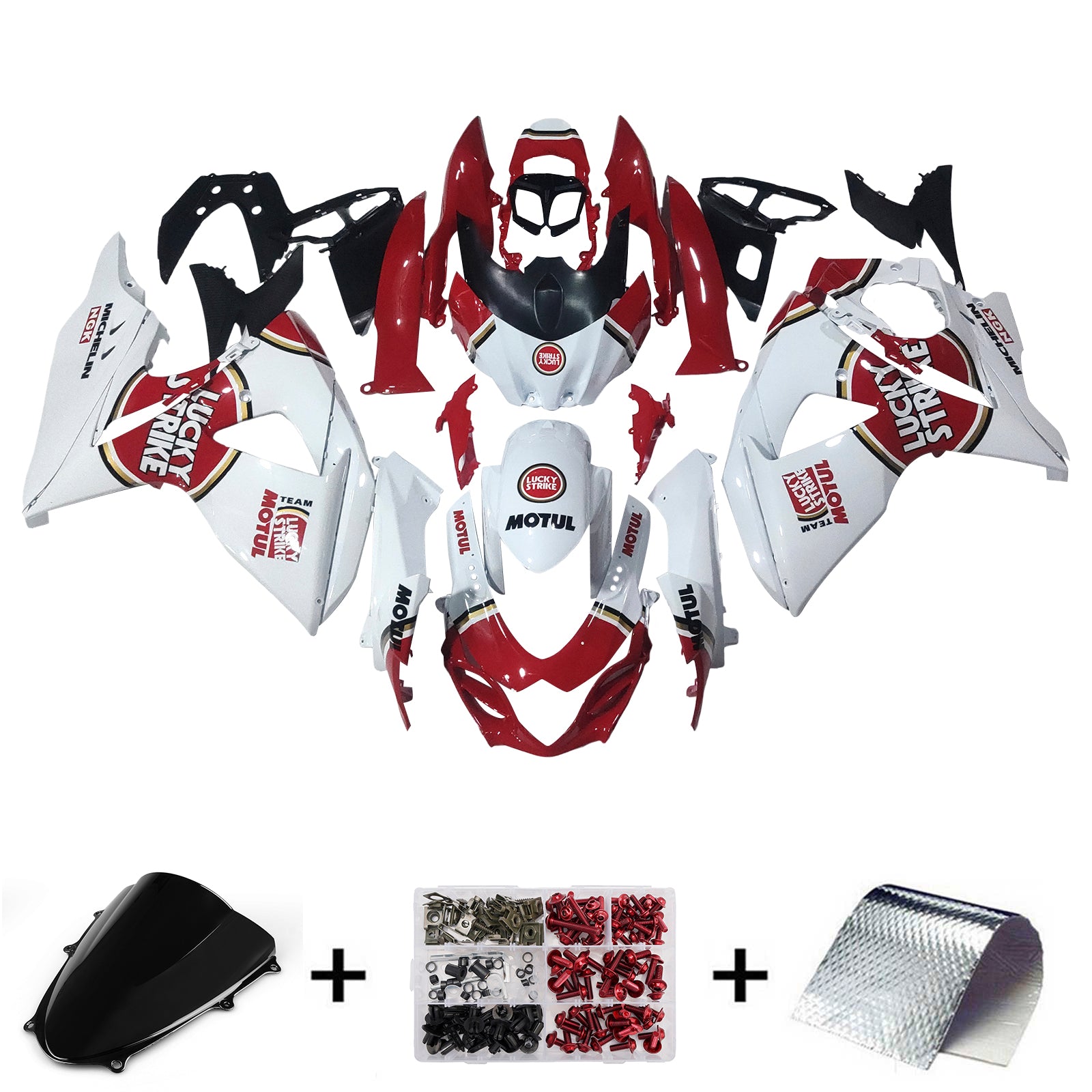 Fairings 2009-2016 Suzuki GSXR 1000 White & Red Lucky Strike Generic