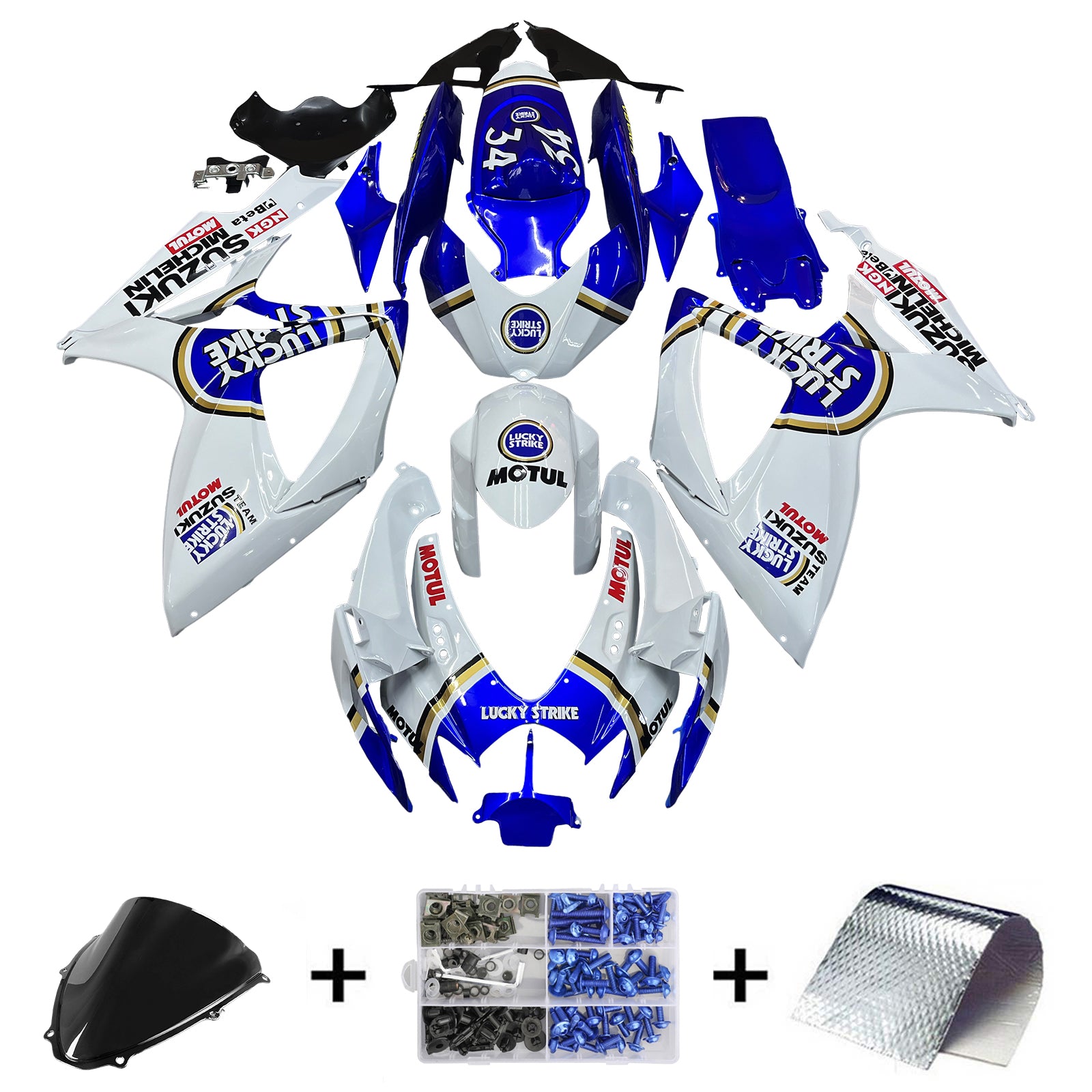 Fairings 2006-2007 Suzuki GSXR 600 750 White Blue Lucky Strike Generic