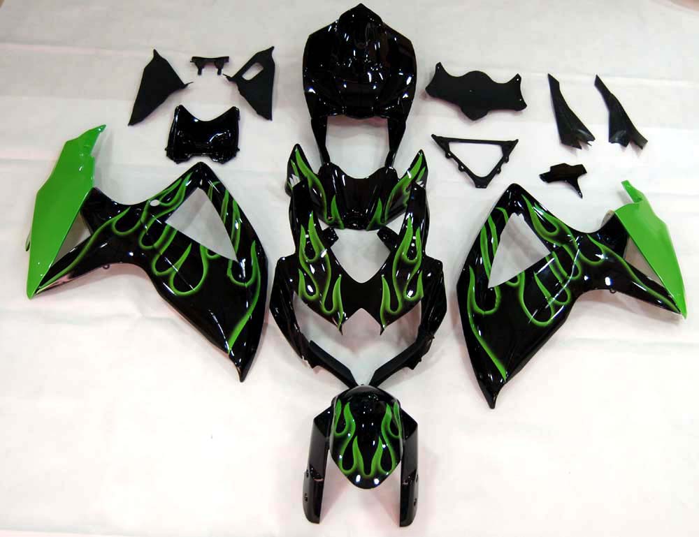 Carenados 2008-2010 Suzuki GSXR 600 750 Negro y Verde Llama GSXR Genérico
