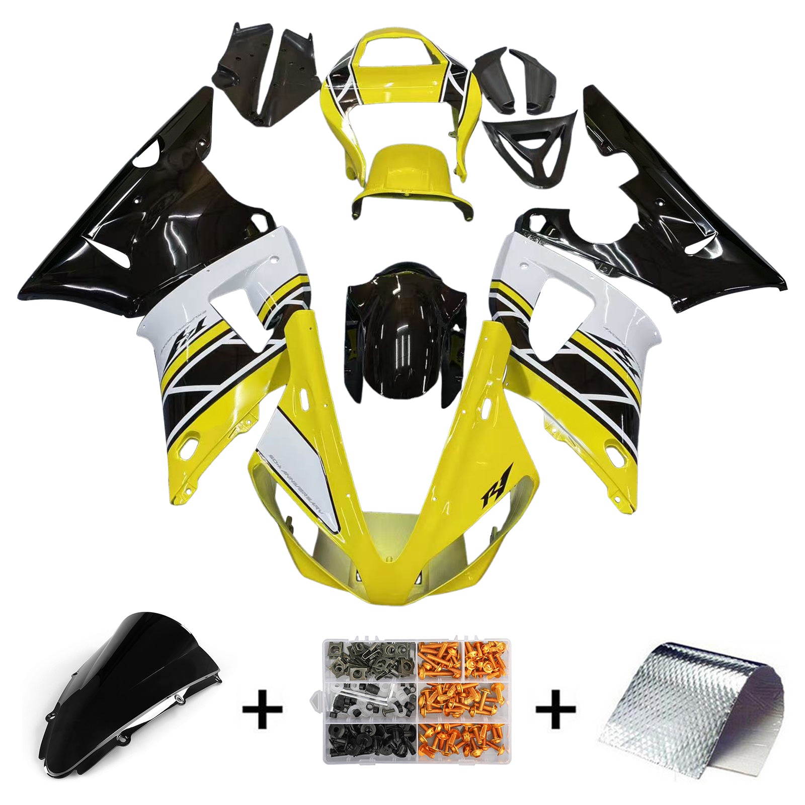 Fairing Kit For Yamaha YZF R1 YZF-R1 1000 2000 2001 Yellow Black Generic