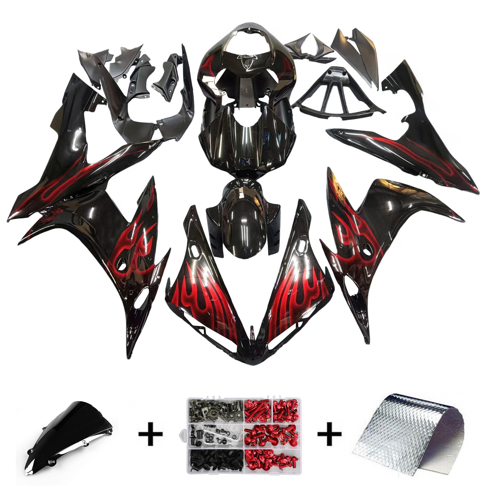 Fairings 2004-2006 Yamaha YZF-R1 Black & Red Flame R1
