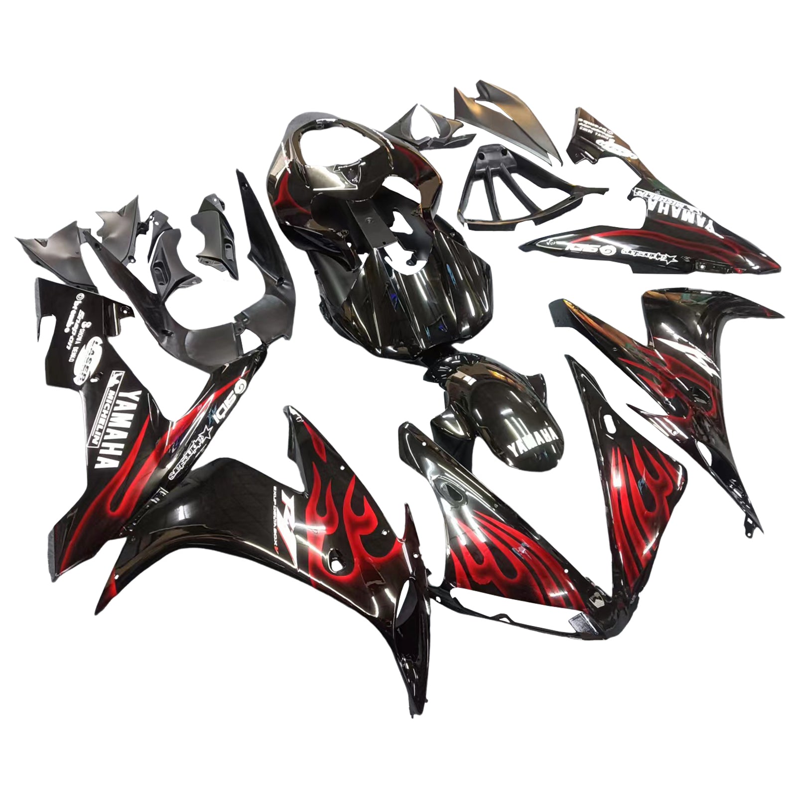 Fairings 2004-2006 Yamaha YZF-R1 Black & Red Flame R1