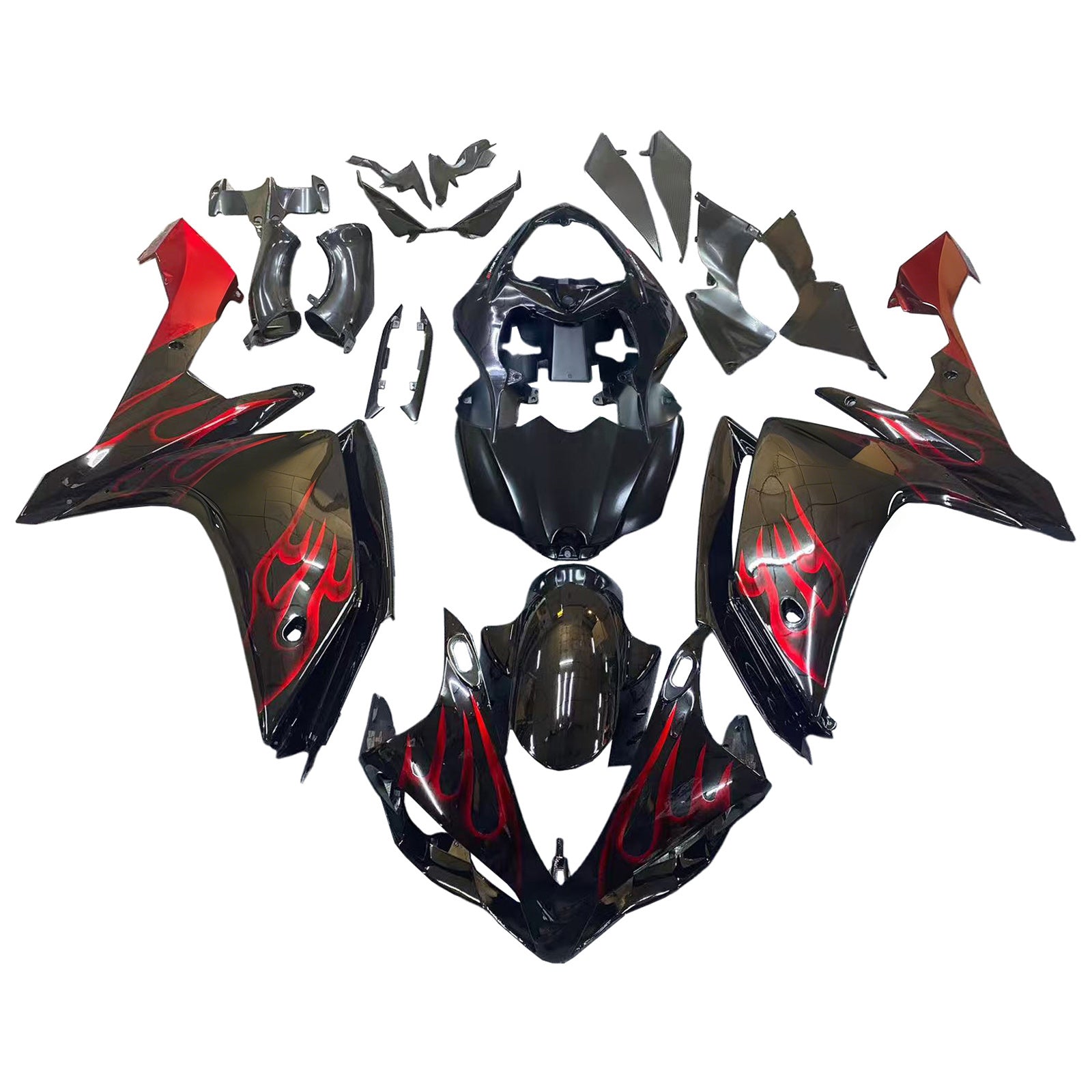 Fairings 2007-2008 Yamaha YZF-R1 Black & Red Flame R1 Generic