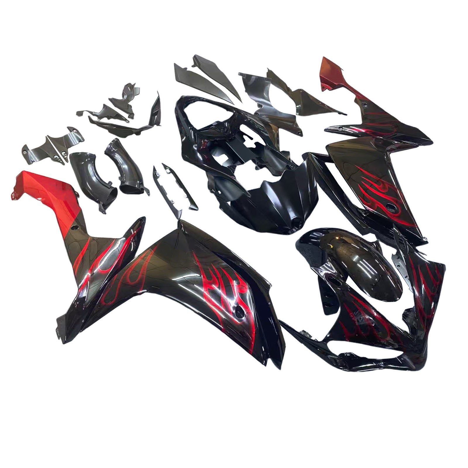 Fairings 2007-2008 Yamaha YZF-R1 Black & Red Flame R1 Generic