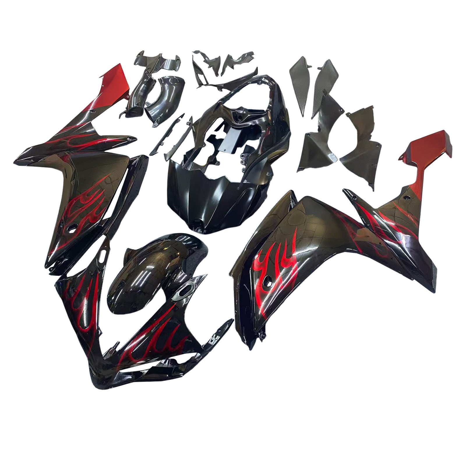 Fairings 2007-2008 Yamaha YZF-R1 Black & Red Flame R1 Generic