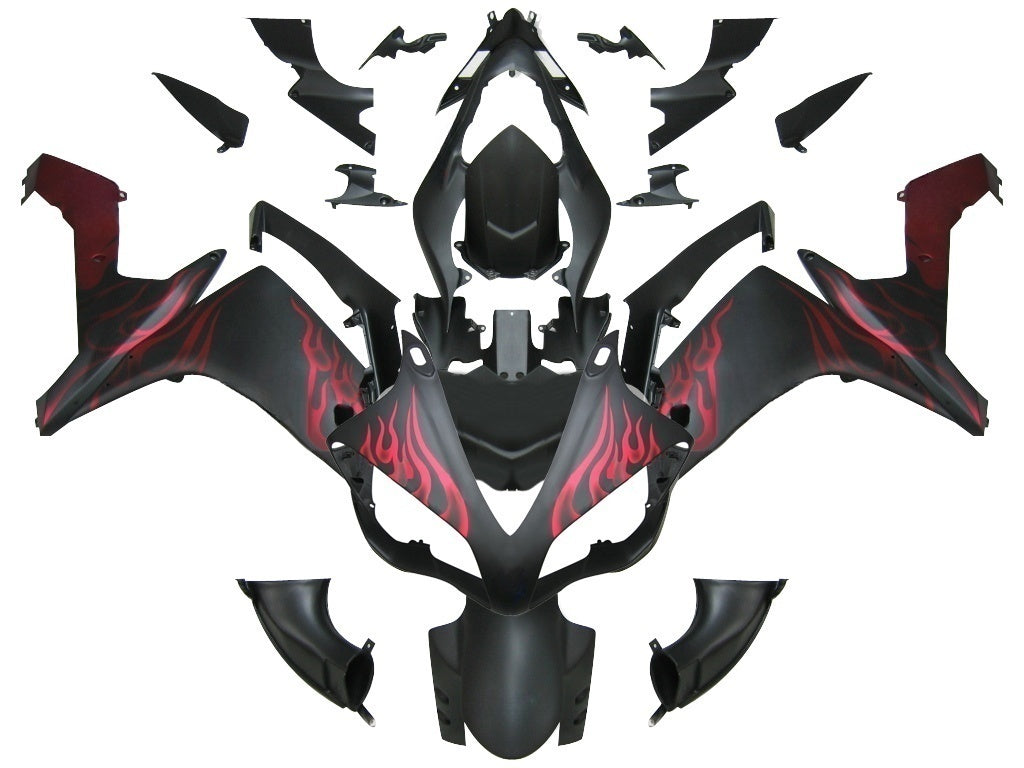 Fairings 2007-2008 Yamaha YZF-R1 Black Matte & Red Flame R1 Generic