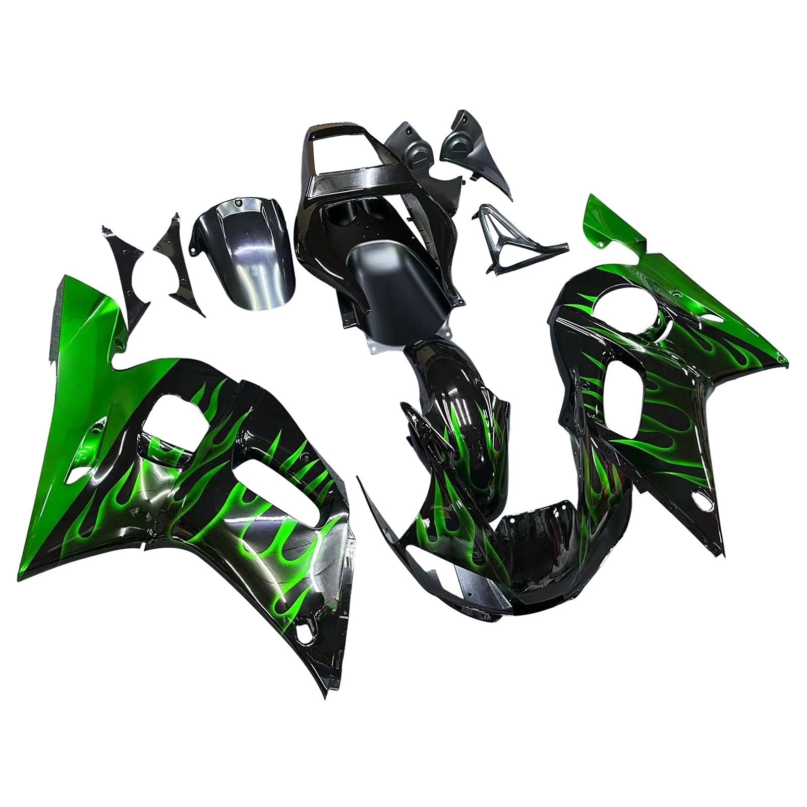 Fairings 1998-2002 Yamaha YZF-R6 Black & Green Flame R6 Generic