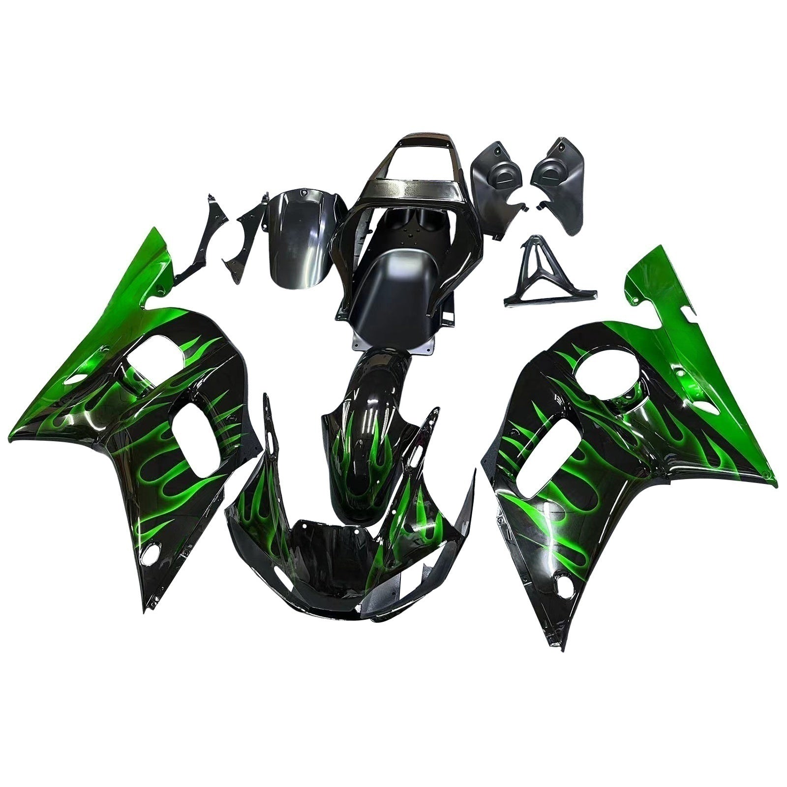 Fairings 1998-2002 Yamaha YZF-R6 Black & Green Flame R6 Generic
