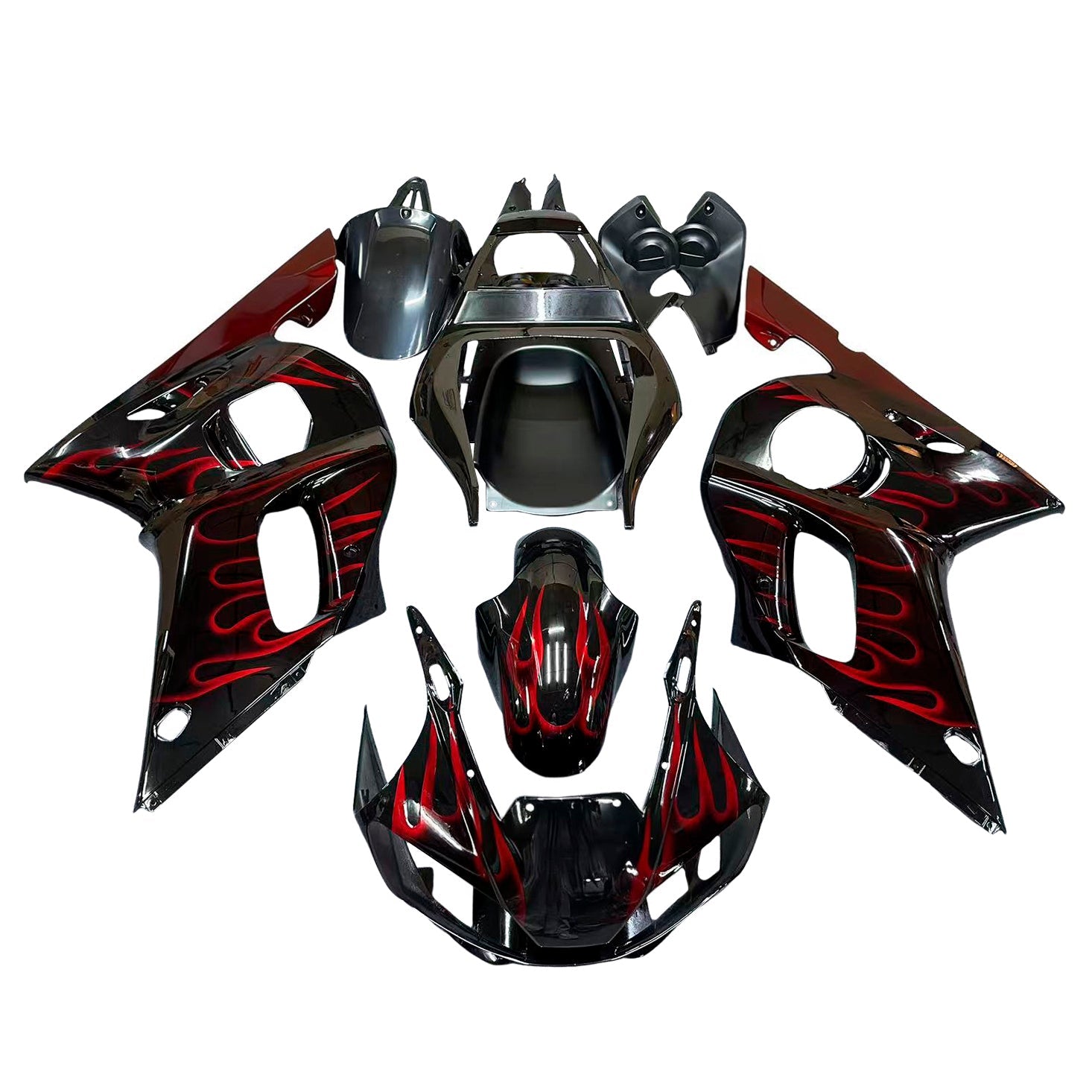 Fairingsr 1998-2002 Yamaha YZF-R6 Black & Red Flame R6 Generic