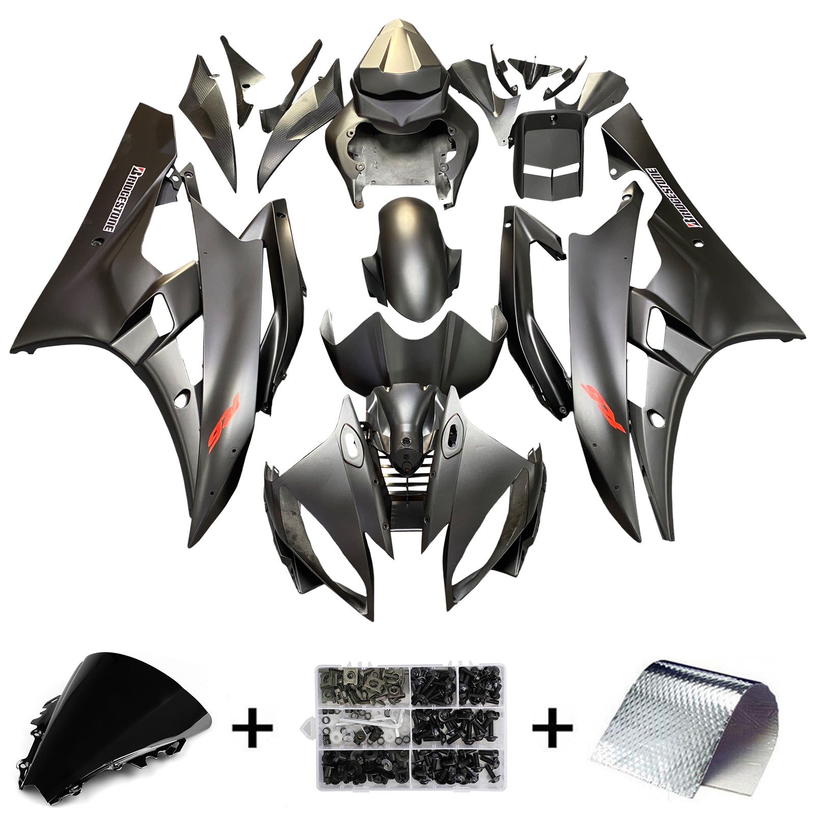 Carenados 2006-2007 Yamaha YZF-R6 Negro Mate Bridgestone R6 Genérico