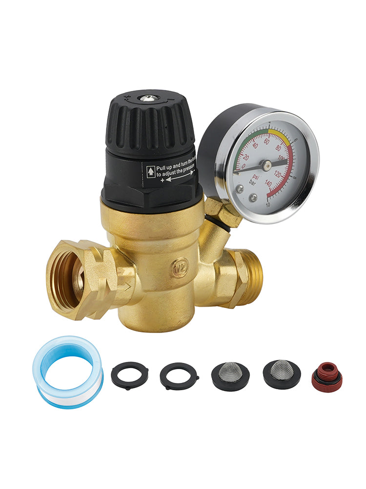 RV Water Pressure Regulator For RV Camper. Brass Lead-Free Adjustable