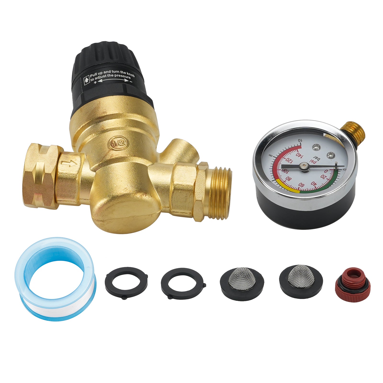 RV Water Pressure Regulator For RV Camper. Brass Lead-Free Adjustable